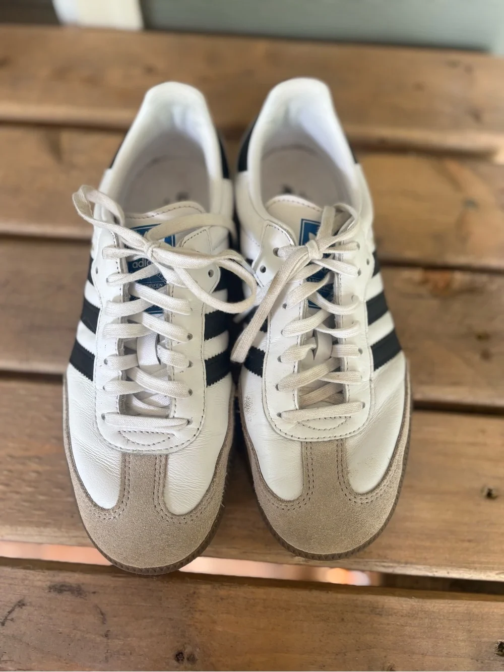 adidas Samba Leather Sneaker - White & Black with Gum Sole - Picture 3 of 5